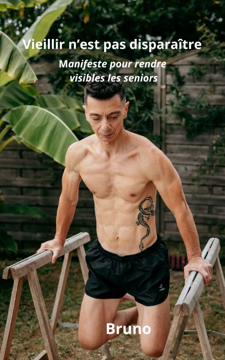 Couverture du livre Vieillir n’est pas disparaître de Bruno, manifeste pour redonner une voix aux seniors.